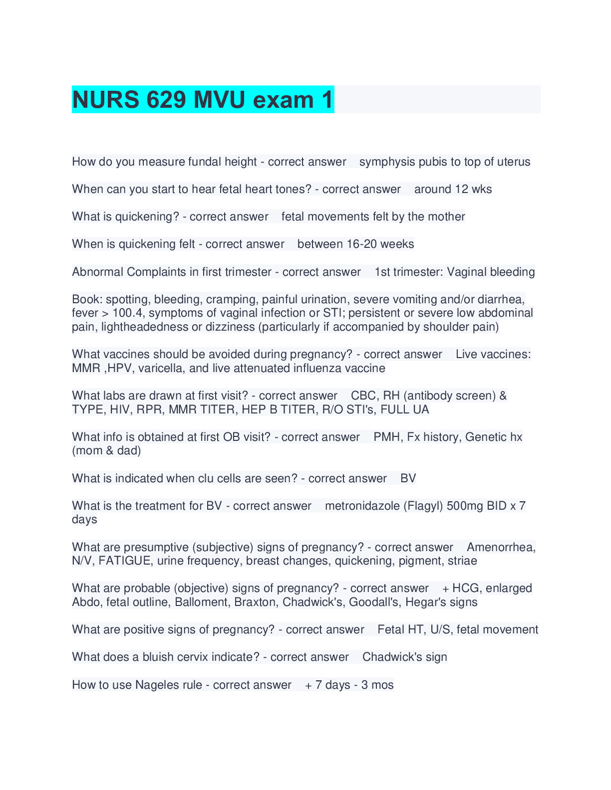 Preview image for NURS 629 MVU EXAM 1 QUESTIONS AND ANSWERS (LATEST 2022/2023) Verified Answers by GOLD rated Expert,